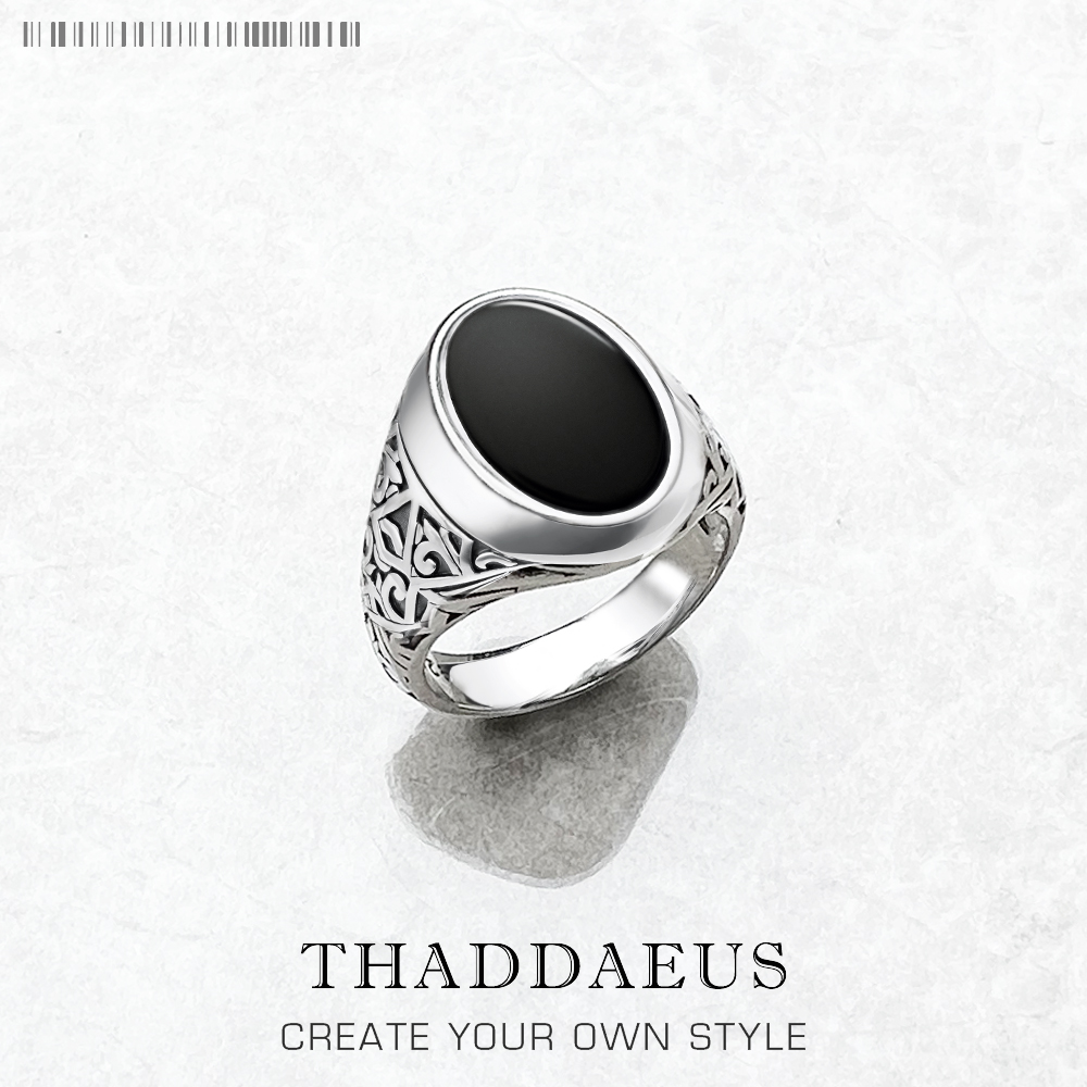 Signet Ring Men - Schwarzer ovaler Siegelring im europäischen Stil,