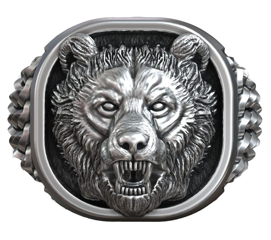 Signet Ring Men - 22g Wikinger-Bärenkopf Nordisches Ornament Antikes Siegel
