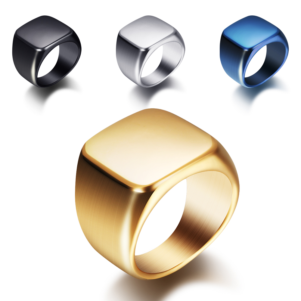 Signet Ring Men - Freie Gravur neue Silber/Gold/Schwarz/Blau Quadrat große