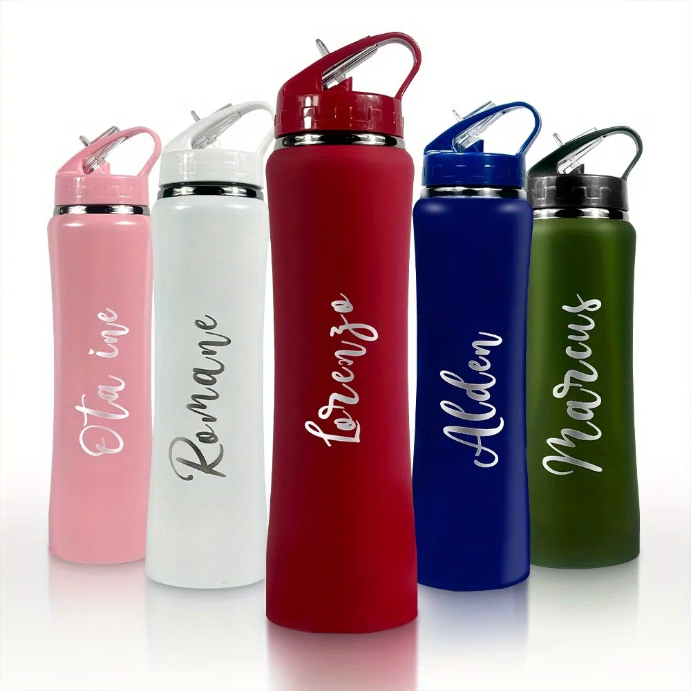 Flask Stainless Steel - Personalisierte isolierte Edelstahl-Wasserflasche mit Strohhalm –
