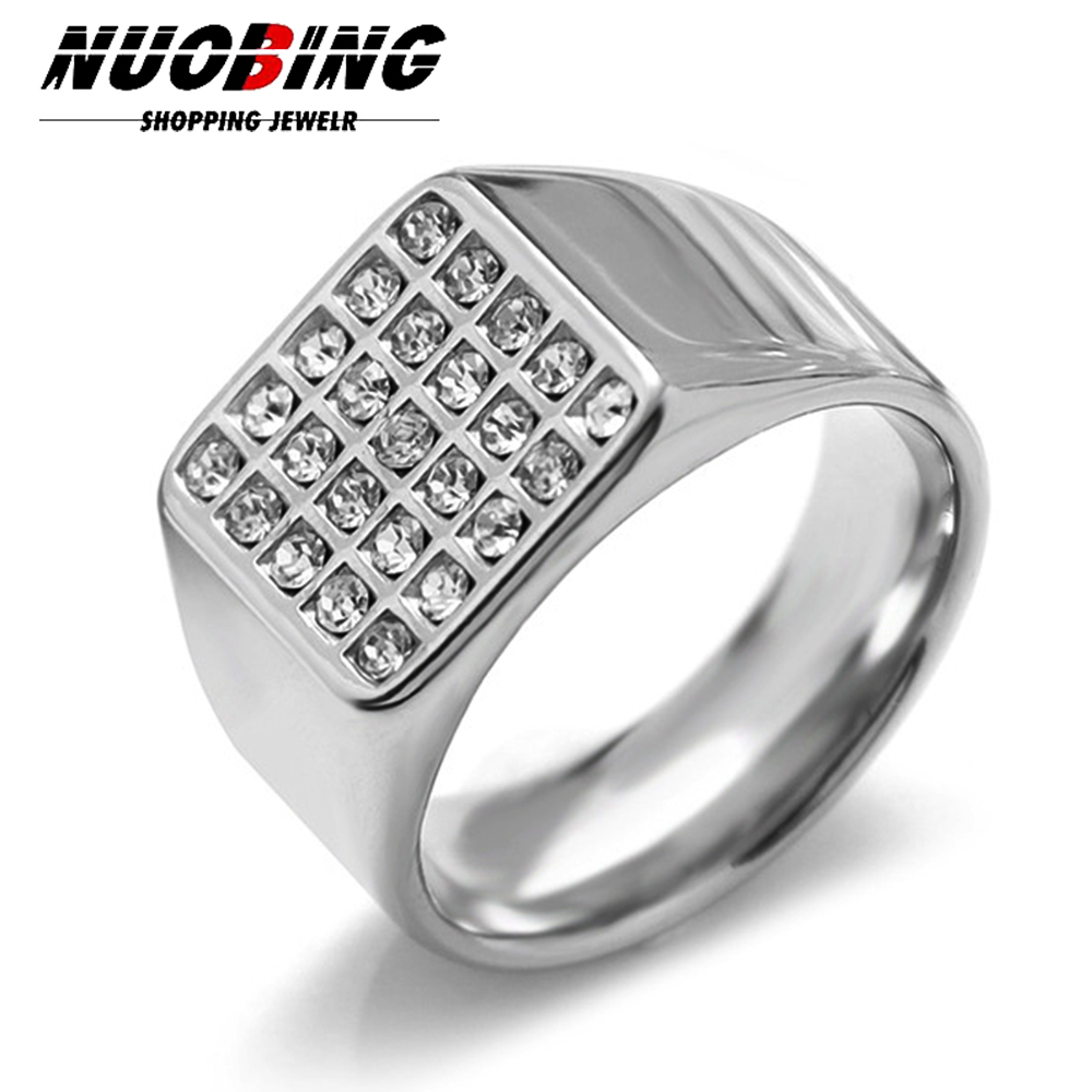 Signet Ring Men - 14 mm zarter, glänzender Zirkonia-Siegelring für